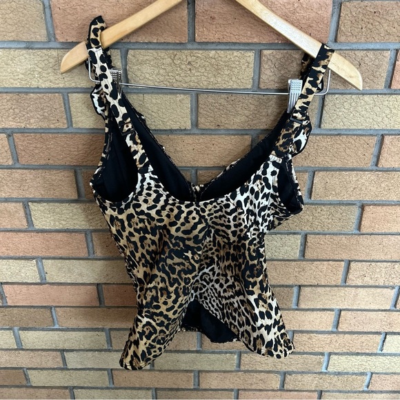 DKNY Women's Ruffled Tummy-Control Tankini Top Leopard Print Size M NWT - Picture 6 of 6